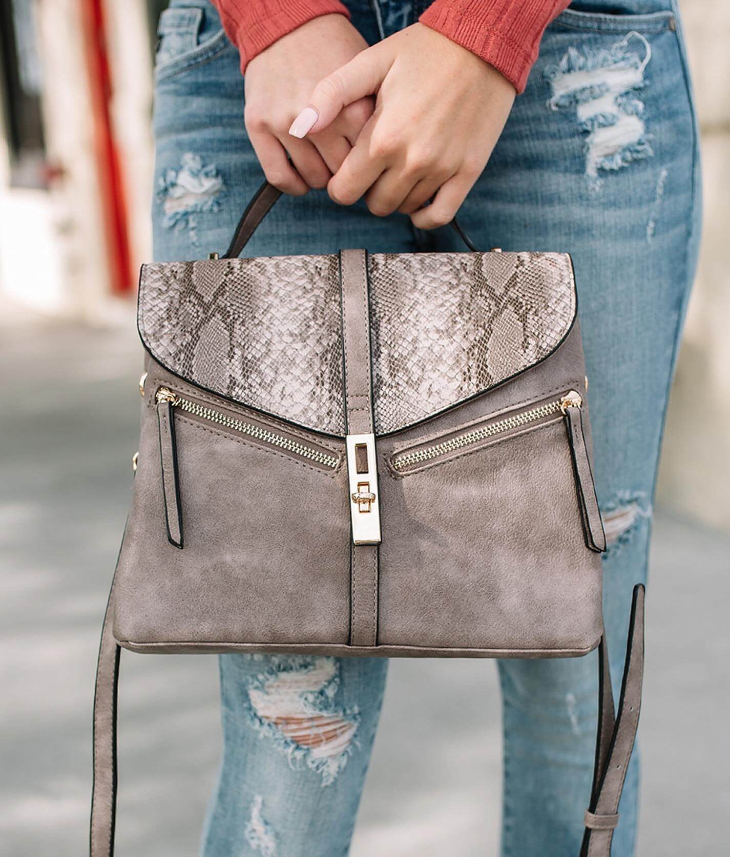 grey snakeskin purse