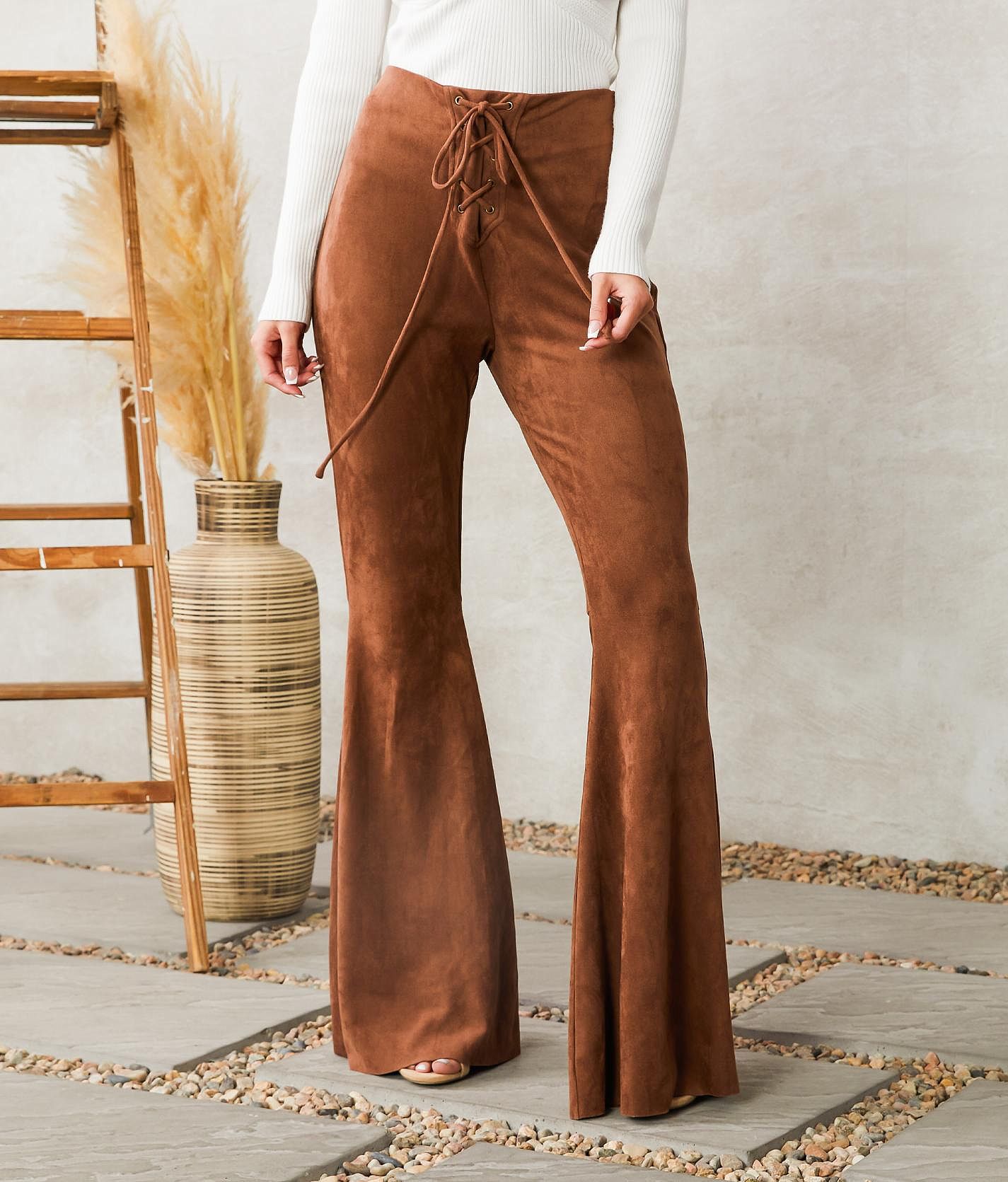 Plus Size Faux Suede Flare Pants