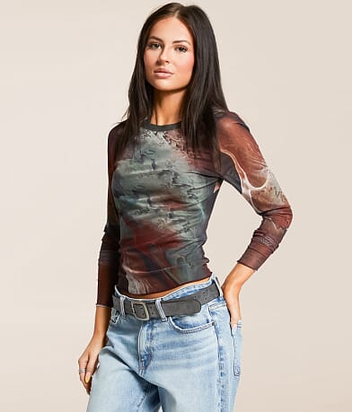 Gilded Intent Printed Mesh Top front view