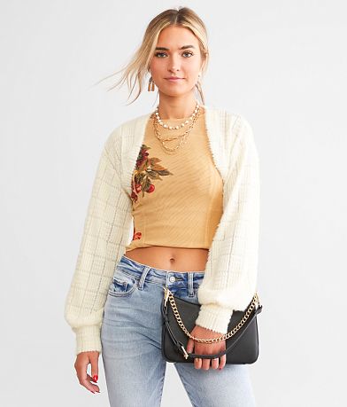 Acoa Eyelash Bolero Cropped Cardigan Sweater front view