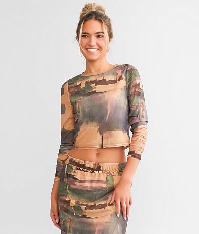Willow & Root Fitted Mesh Cropped Top front view