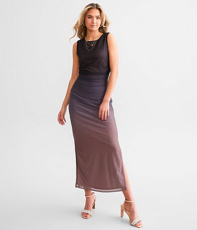 Acoa Gradient Mesh Ruched Midi Dress FULL_RIGHT_SIDE