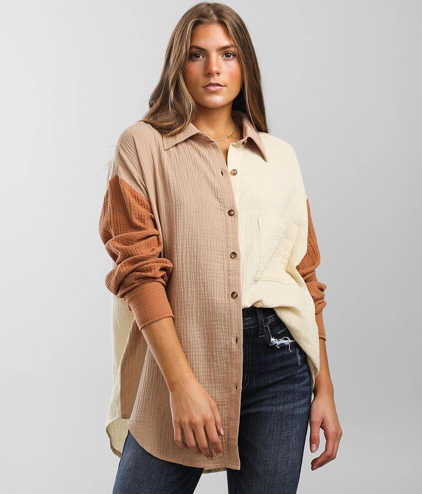 Acoa Color Block Woven Shirt - Women\'s Shirts/Blouses in Cream Beige |  Buckle