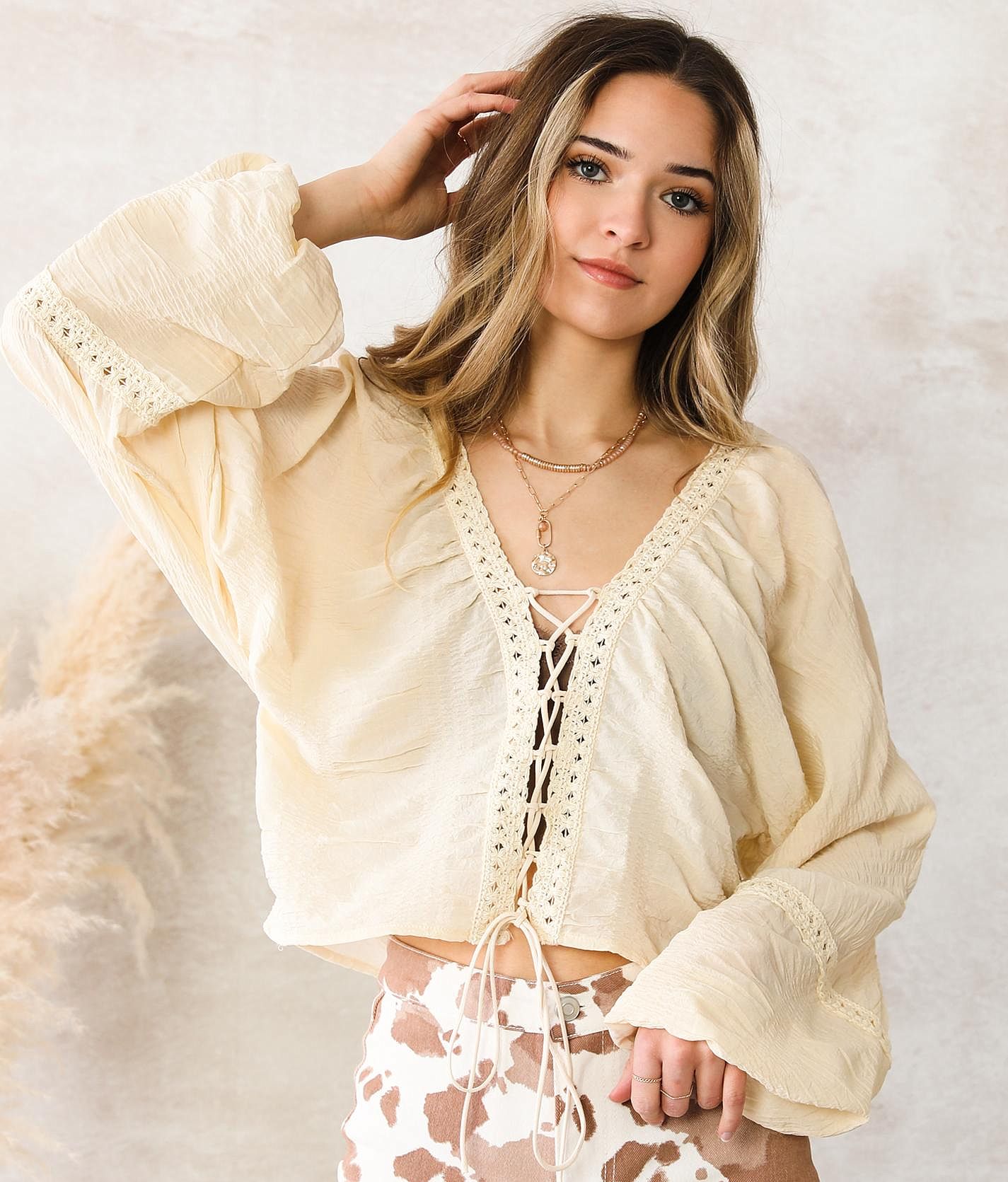 Willow & Root Crochet Crinkle Top - Women's Shirts/Blouses in Cream | Buckle