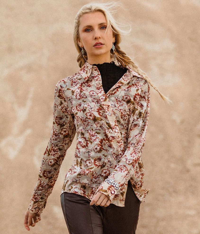 Sterling & Stitch Floral Chiffon Blouse - Women's Shirts/Blouses in Taupe  Multi