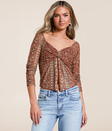 Willow & Root Mesh Split Hem Top front view