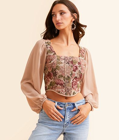 Willow & Root Floral Tapestry Cropped Top front view