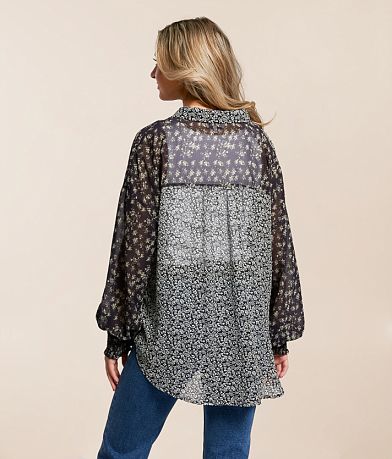 Acoa Mixed Floral Chiffon Blouse back view