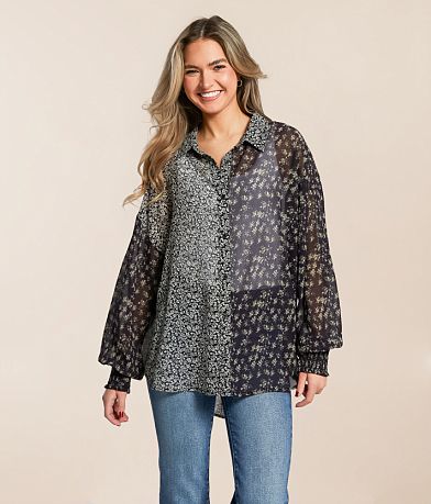 Acoa Mixed Floral Chiffon Blouse full left side view
