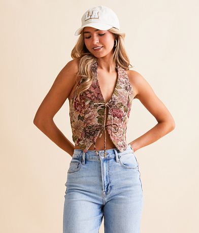 Willow &amp; Root Floral Jacquard Halter Vest full left side view