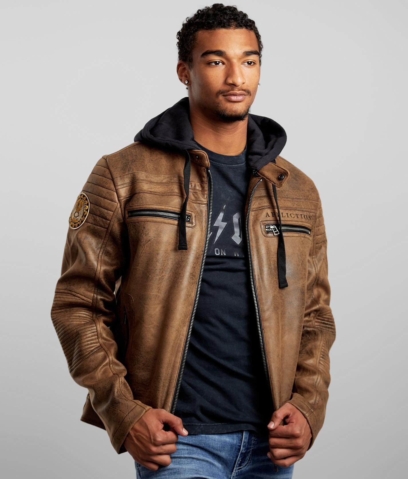 distressed faux leather jacket