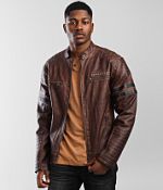 Affliction Acoustic Faux Leather Jacket Brown Medium Men s