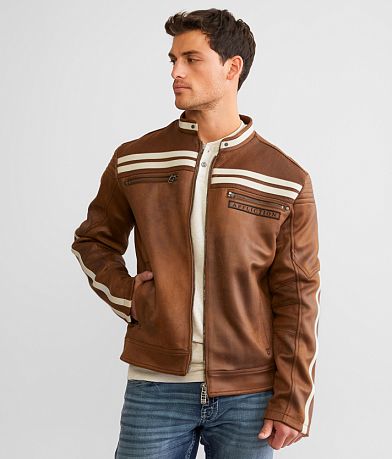 Affliction Trident Distressed Faux Leather Jacket front view