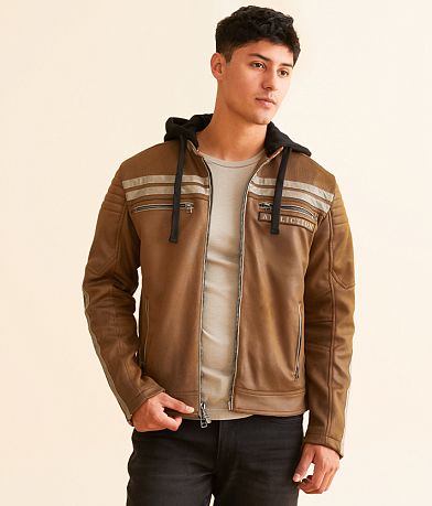 Affliction Quickstrike Faux Leather Hooded Jacket front view