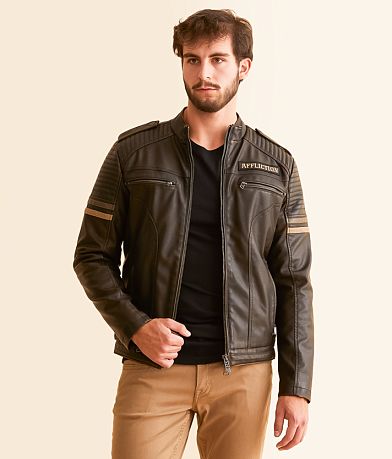 Affliction American Customs Distressed Faux Leather Jacket front view