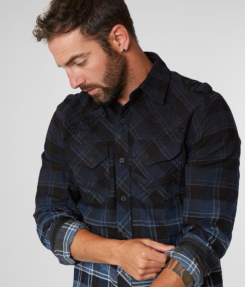 Affliction Catalyst Woven Plaid Shirt front view