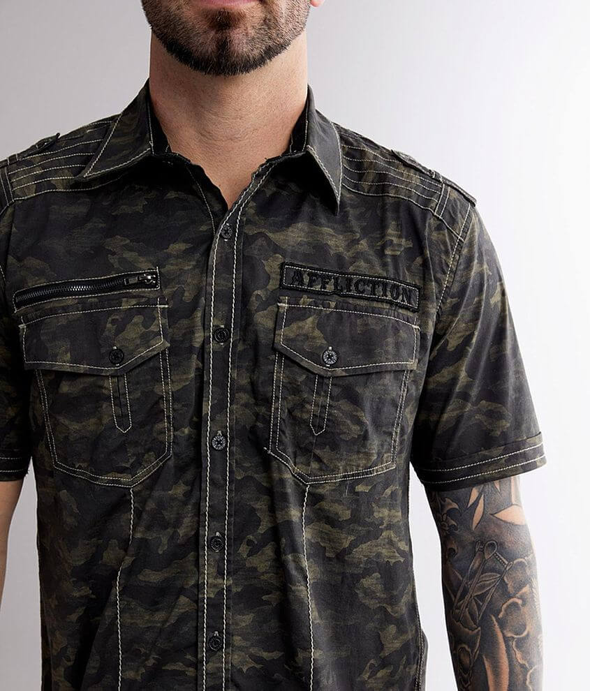 Affliction Inflict Camo Stretch Shirt front view