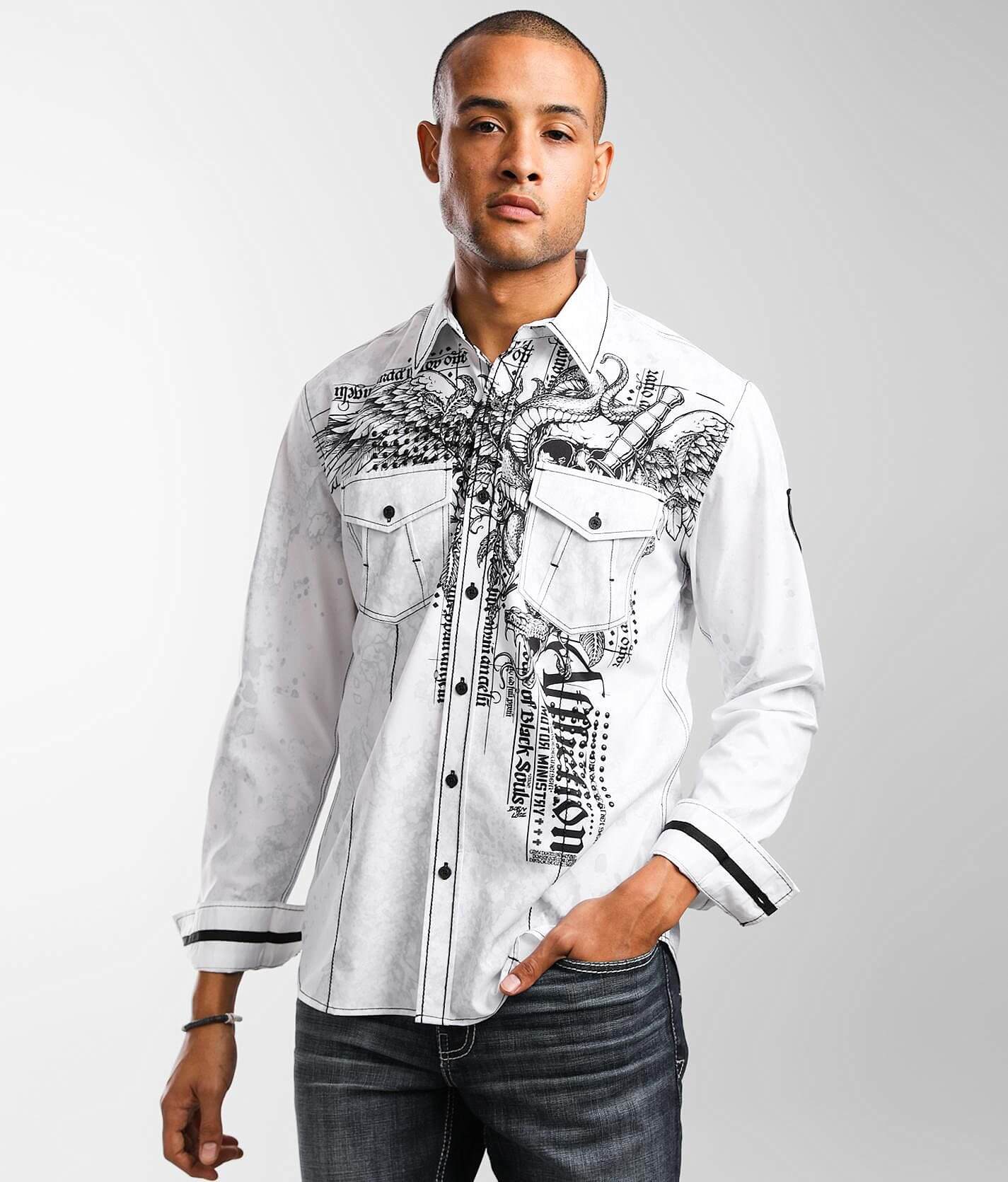 AFFLICTION'S MENS SEDONA LONG-SLEEVE WOVEN BUTTON-DOWN SHIRT – Step N Glitz