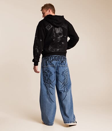 Affliction Tribal & Wings Extra Wide Leg Jean front view