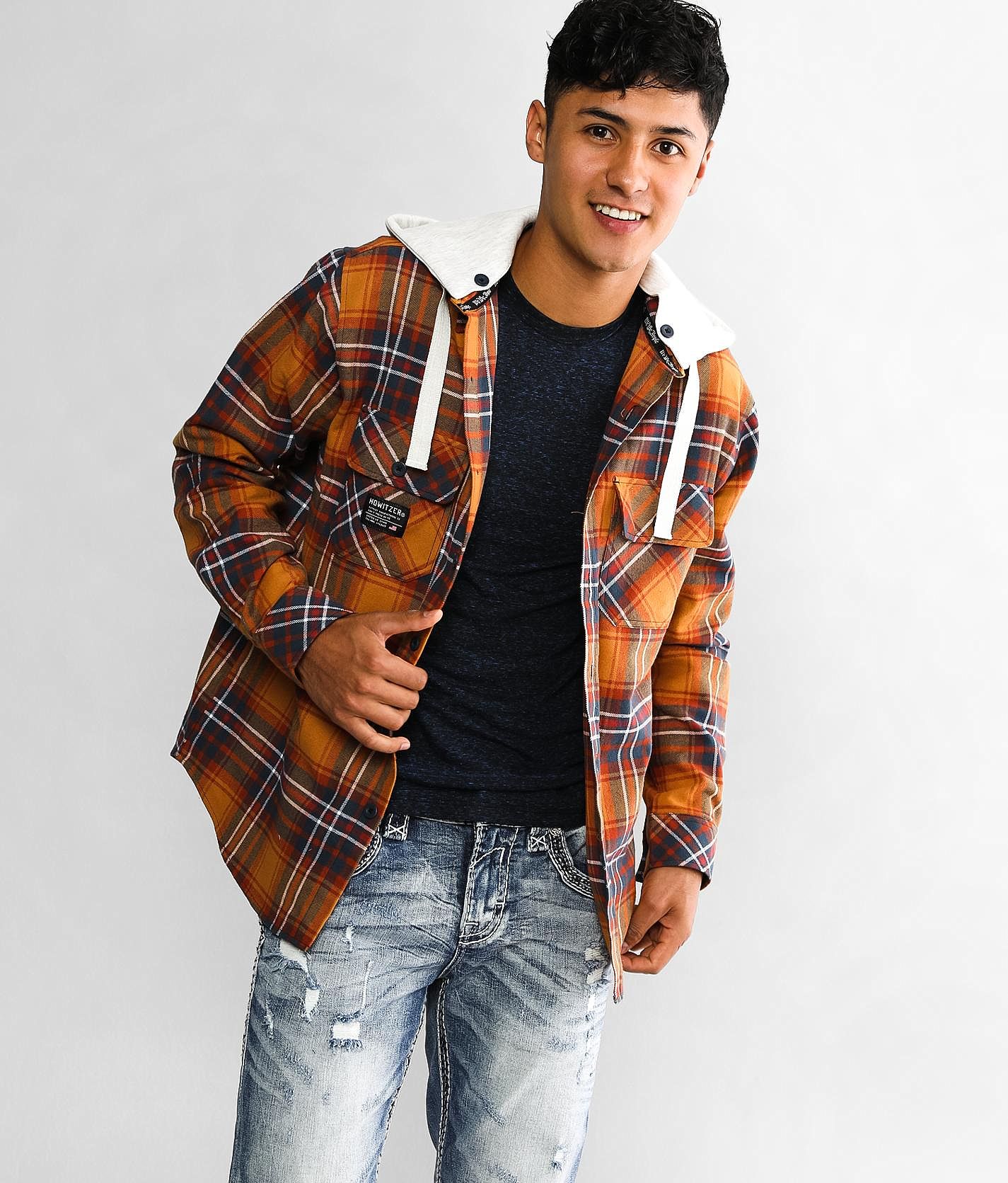 Howitzer Mag Hooded Flannel shirt - Men's Shirts in Rust Blue