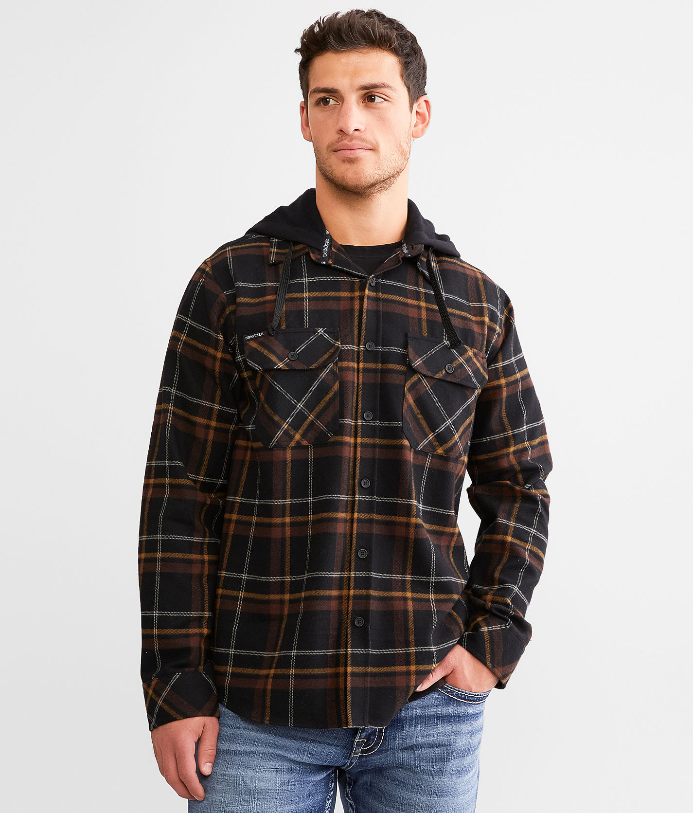 Howitzer Cavalry Hooded Flannel Shirt - Men's Shirts in Brown Gold