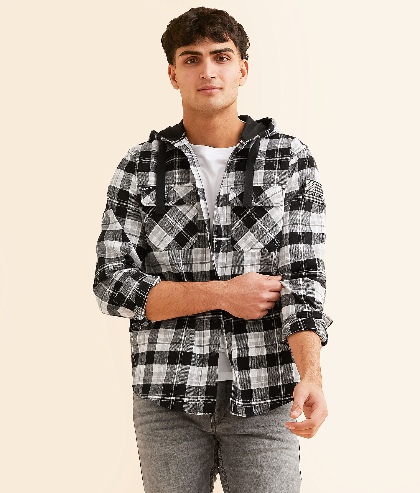 Howitzer Formation Hooded Flannel Shirt - Men's Shirts in Black