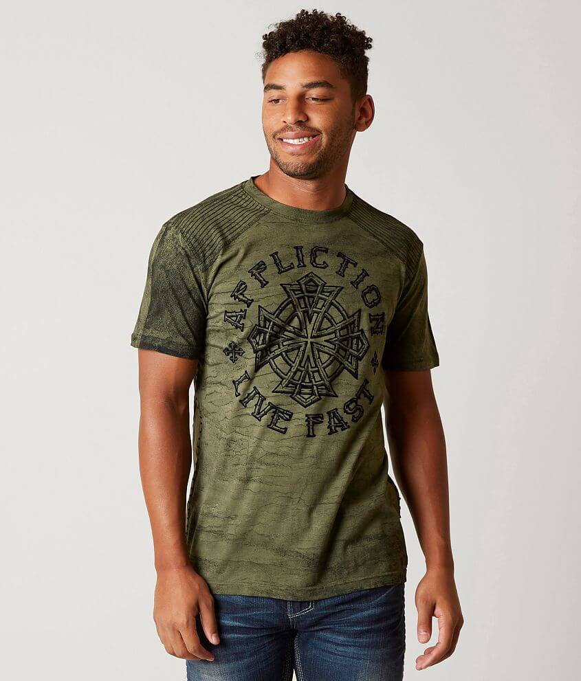 Affliction Battlefront T-Shirt - Men's T-Shirts in Military Green Camo ...