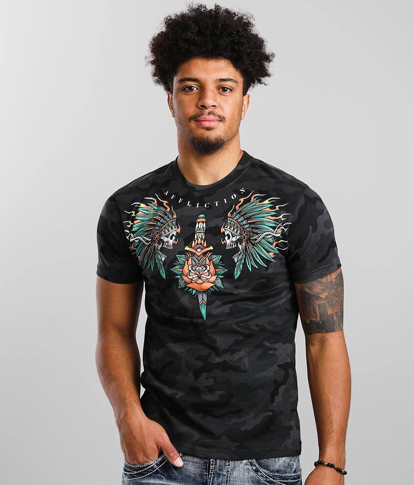 Affliction Fire Breather T-Shirt - Men's T-Shirts in Black Camo | Buckle