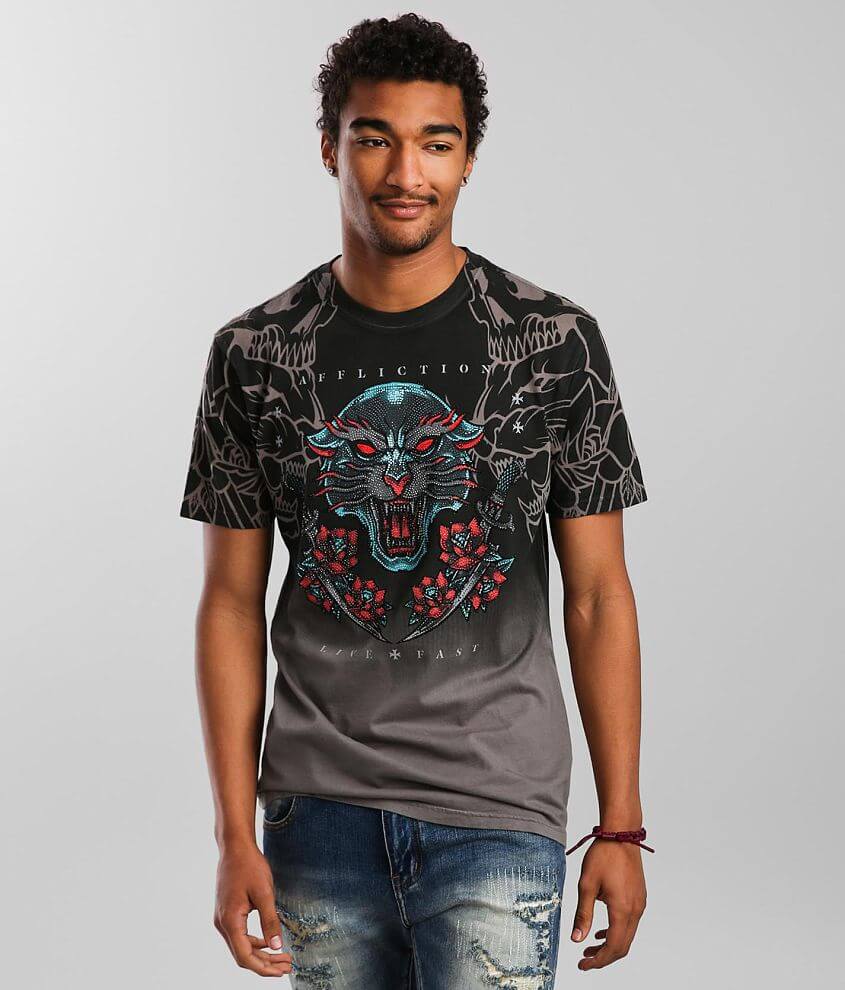 Affliction Obsidian Temple T-Shirt - Men's T-Shirts in Charcoal | Buckle