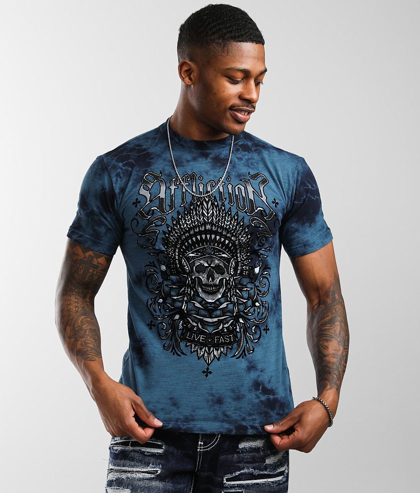 Affliction Spiral Shadow T-Shirt - Men's T-Shirts in Aegean Blue