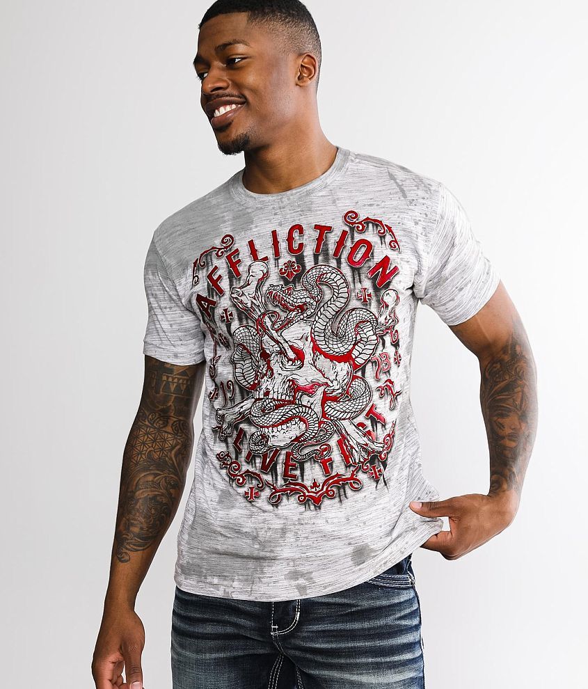 Affliction Manic Triumph T Shirt Men s T Shirts in White Black