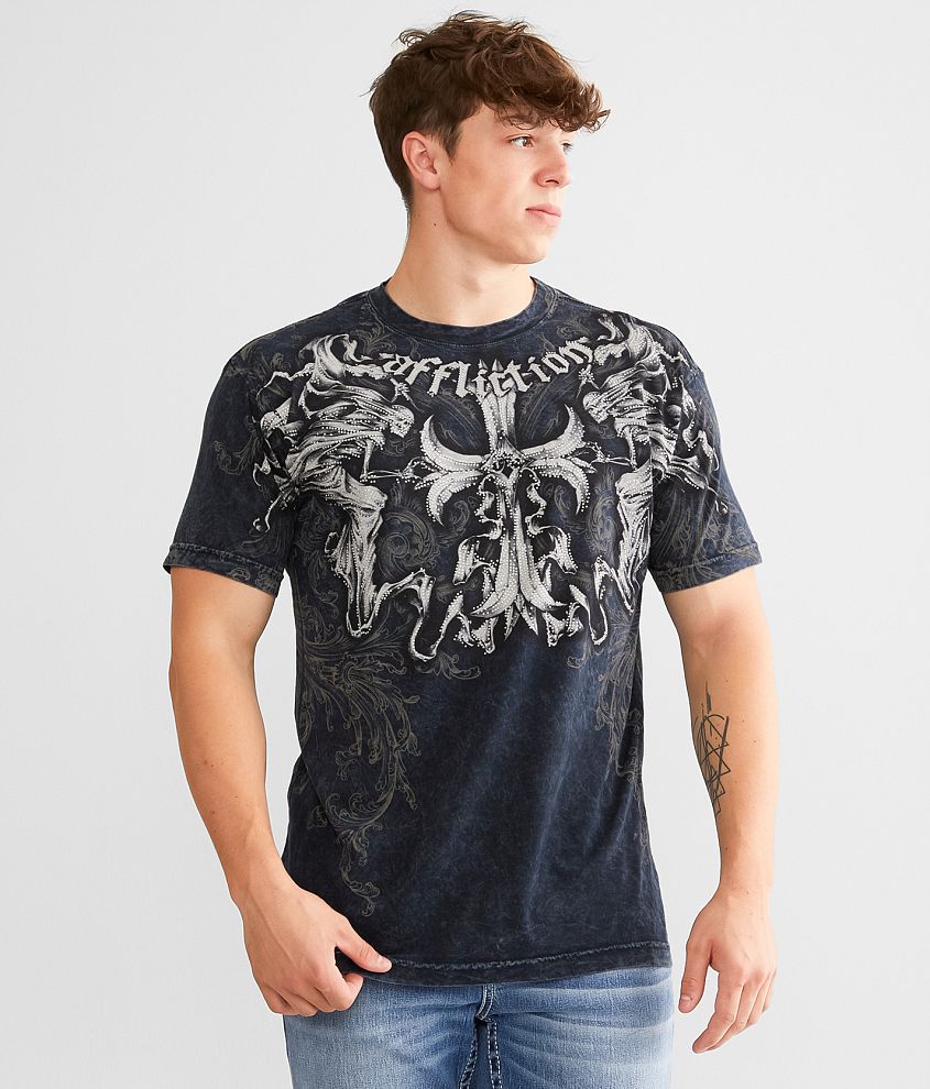 Affliction Jump T-Shirt - Men's T-Shirts in Black Lava Wash | Buckle