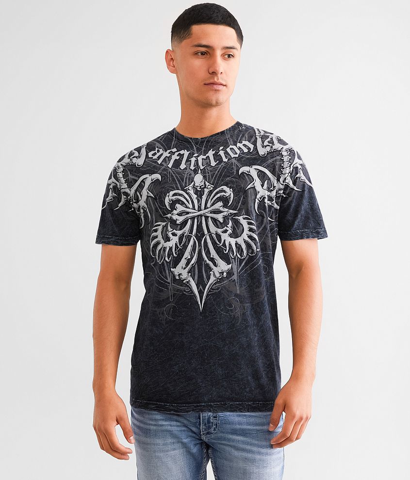 Affliction Skeleton T-Shirt - Men's T-Shirts in Black Lava Wash | Buckle