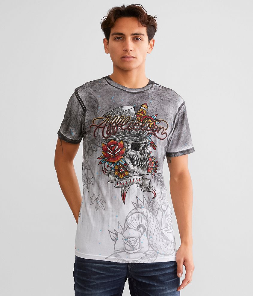 Affliction Violet Gent T-Shirt - Men's T-Shirts in White Multi | Buckle