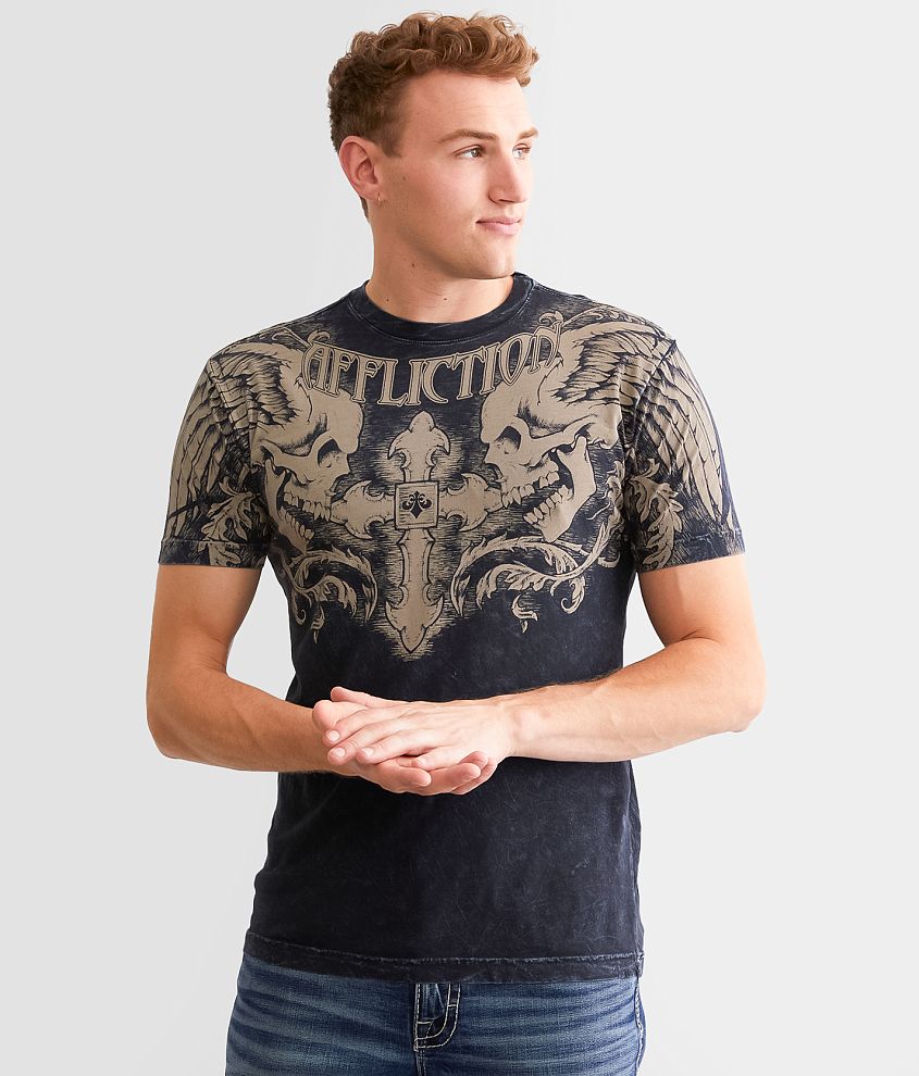 Affliction Winged Up T-Shirt - Men's T-Shirts in Black Lava Wash | Buckle