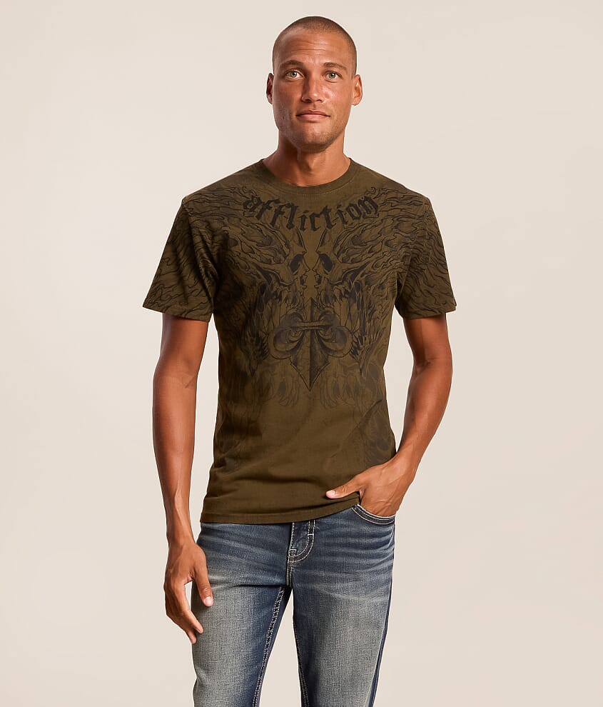 tobacco brown shirt Men's M.E. Sport Collection Long Sleeve XXL Faux Suede Feel shirts or sustainable options Affliction Burn T-Shirt - Men's