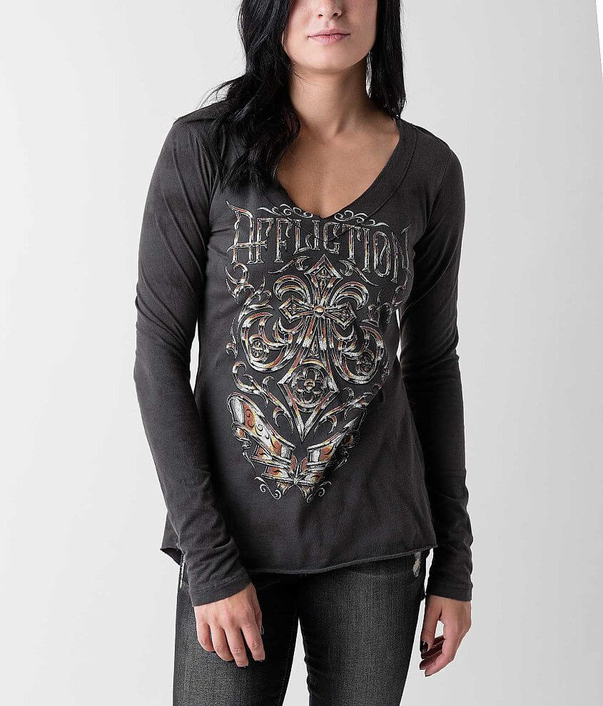 Affliction Abrasive T-Shirt - Women's T-Shirts in Charcoal Tea Stain ...