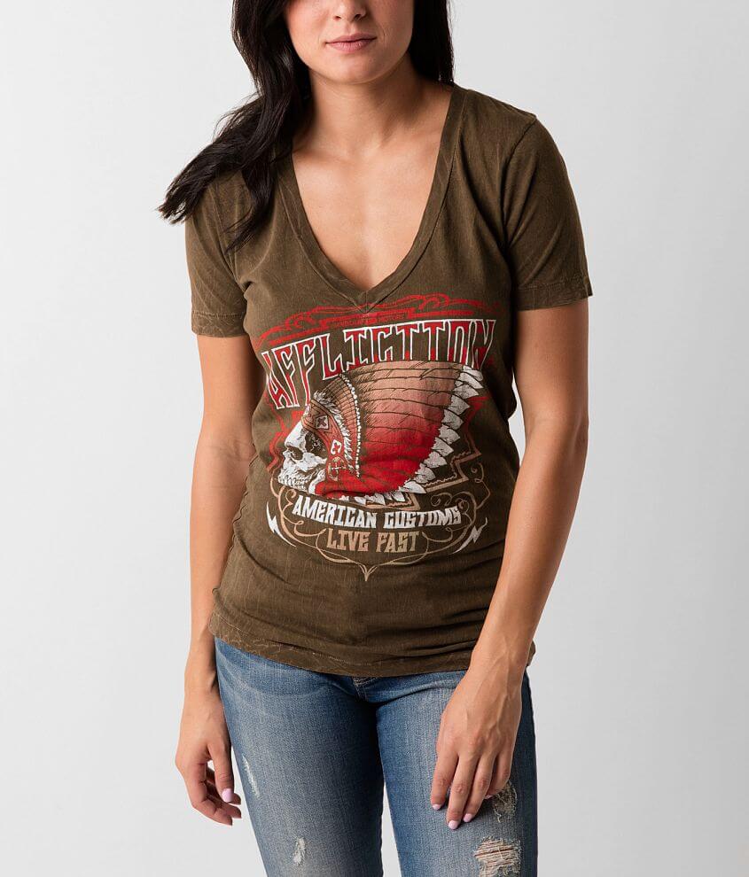 tobacco brown shirt Women's Affliction American Customs T-Shirt - Women's Graphic T-Shirts in  Dark Tobacco Brown