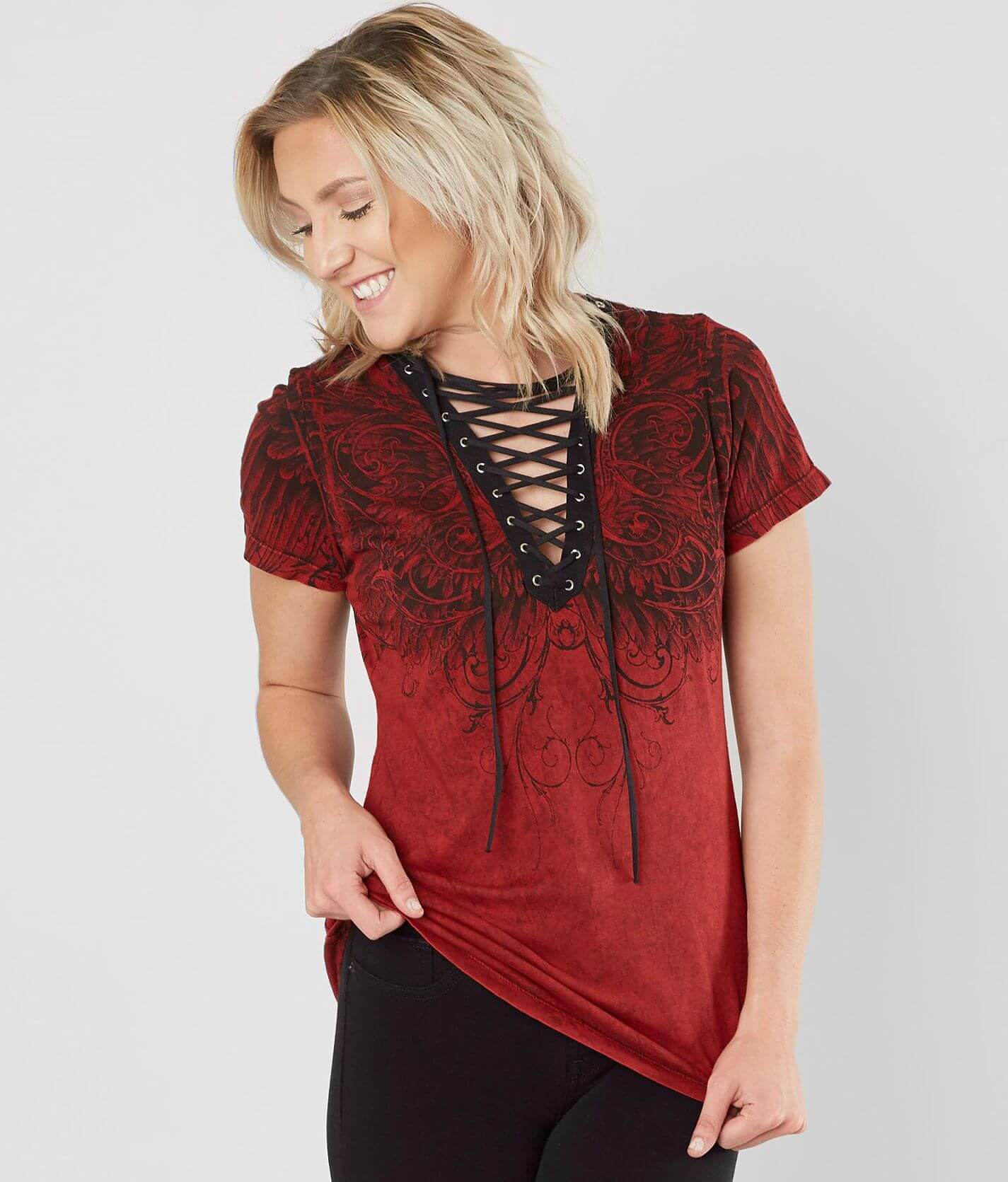 Affliction Chantelle T-Shirt - Women's T-Shirts in Affliction Red Lava Wash