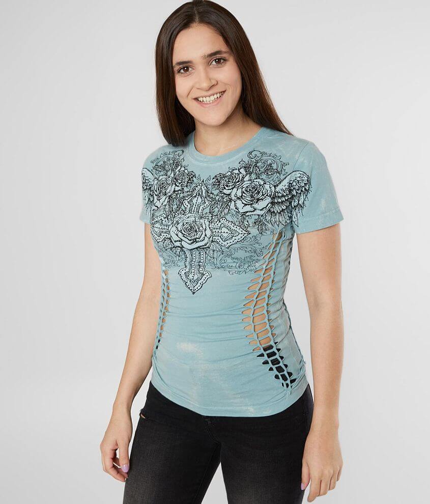 Affliction Rose Wings T-Shirt - Women's T-Shirts in Catalina Wash | Buckle