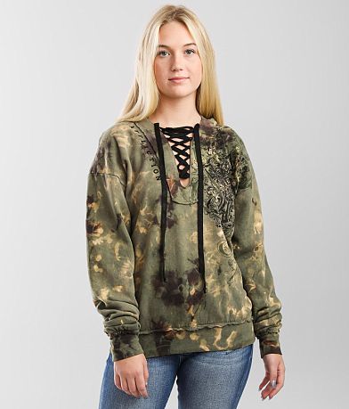 AFFLICTION Womens Hoodie Sweat Shirt Jacket Top VIRTUE Tie Dye Crystal Wash $78