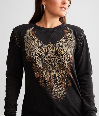 Affliction Copper City Top - Women's Shirts & Blouses in Black Lava ...