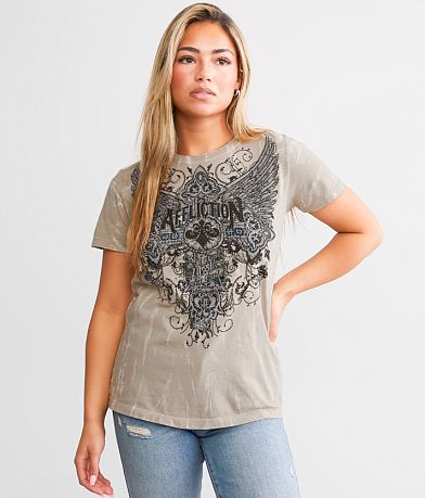 Affliction Chantelle T-Shirt - Women's T-Shirts in White Black Lava Tint