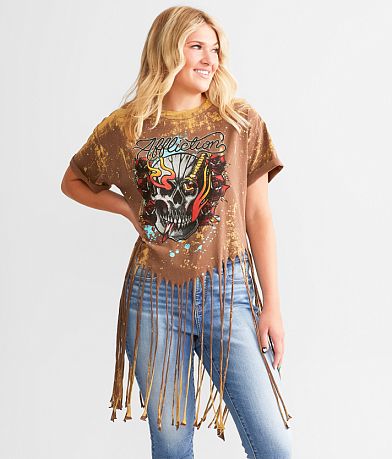 Affliction Alley Wreck Fringe T-Shirt full left side view