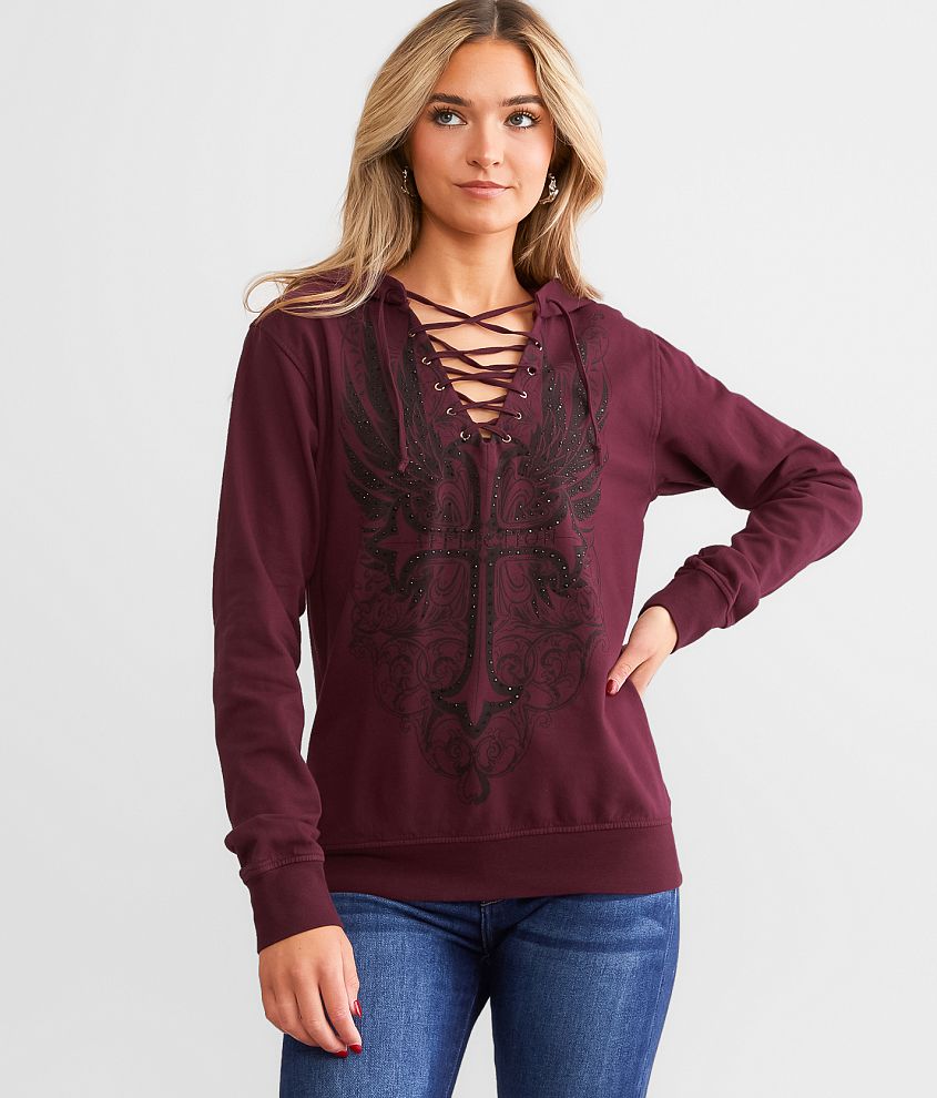 Affliction Free Lace-Up Hooded Sweatshirt front view