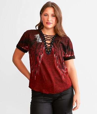Affliction Age Of Winter Lace-Up T-Shirt front view