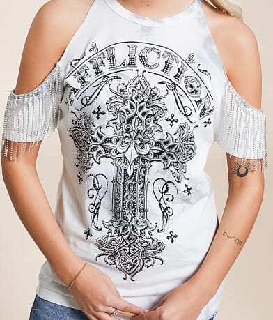 Affliction Versailles Rhinestone Fringe T-Shirt misc detail 1 view