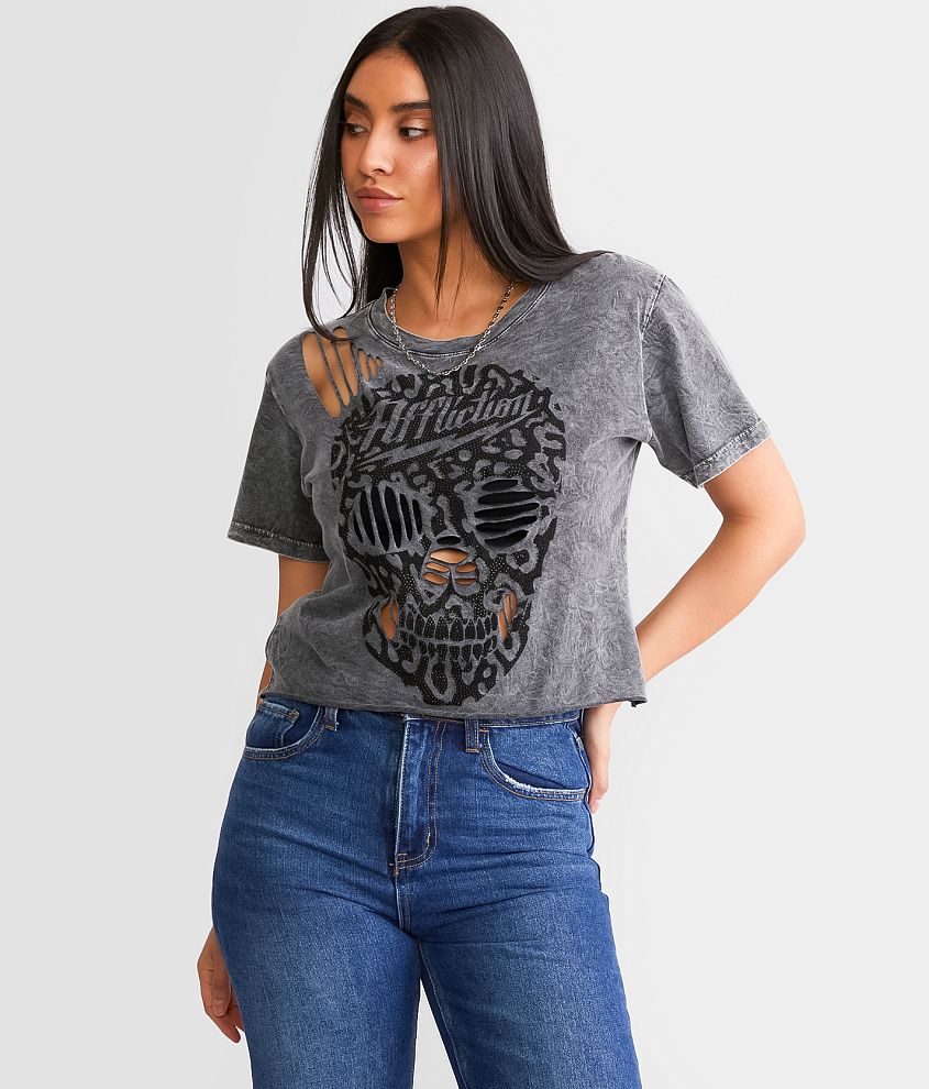 Affliction Rock N Skull Cropped T-Shirt front view