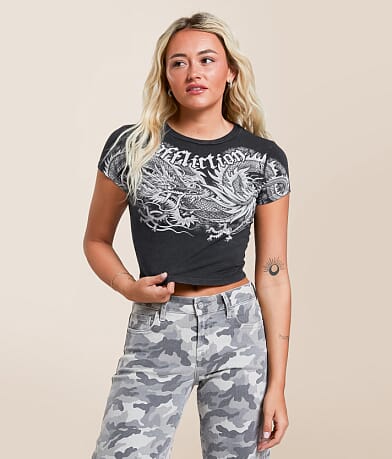 Affliction Flaming Dragon Baby Cropped T-Shirt front view