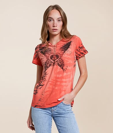 Affliction Chasing Butterflies T-Shirt front view